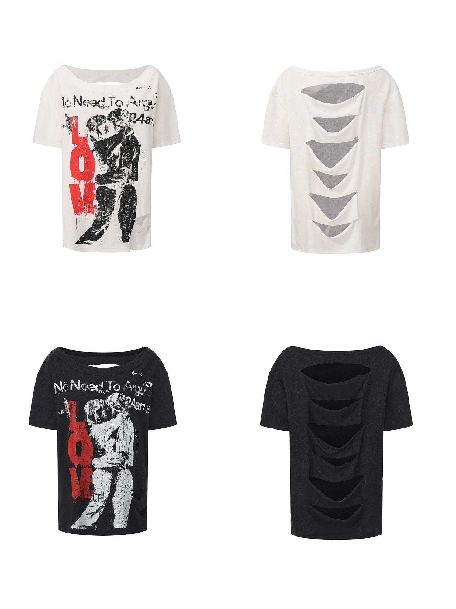 24ans Cotton Lyocell Blend Punk Loose Fit Asymmetrical Collar Short Sleeve T-Shirts