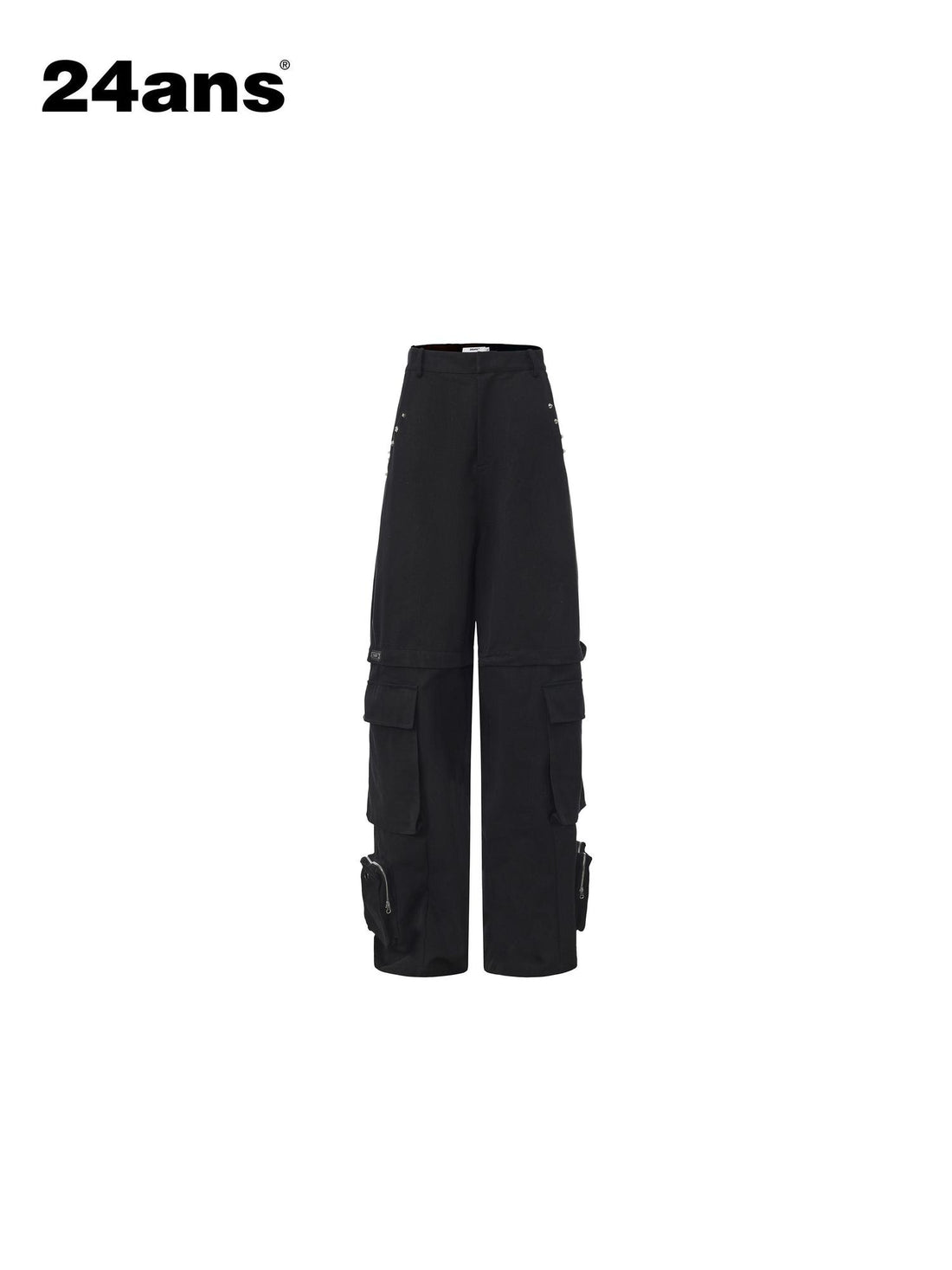 24ans Cotton Nylon Blend Punk Cargo Zipper Natural Waist Unisex Wide-Leg Pants