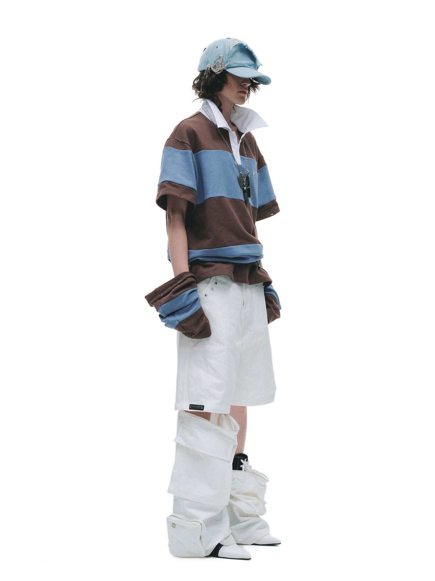 24ans Cotton Nylon Blend Punk Cargo Zipper Natural Waist Unisex Wide-Leg Pants