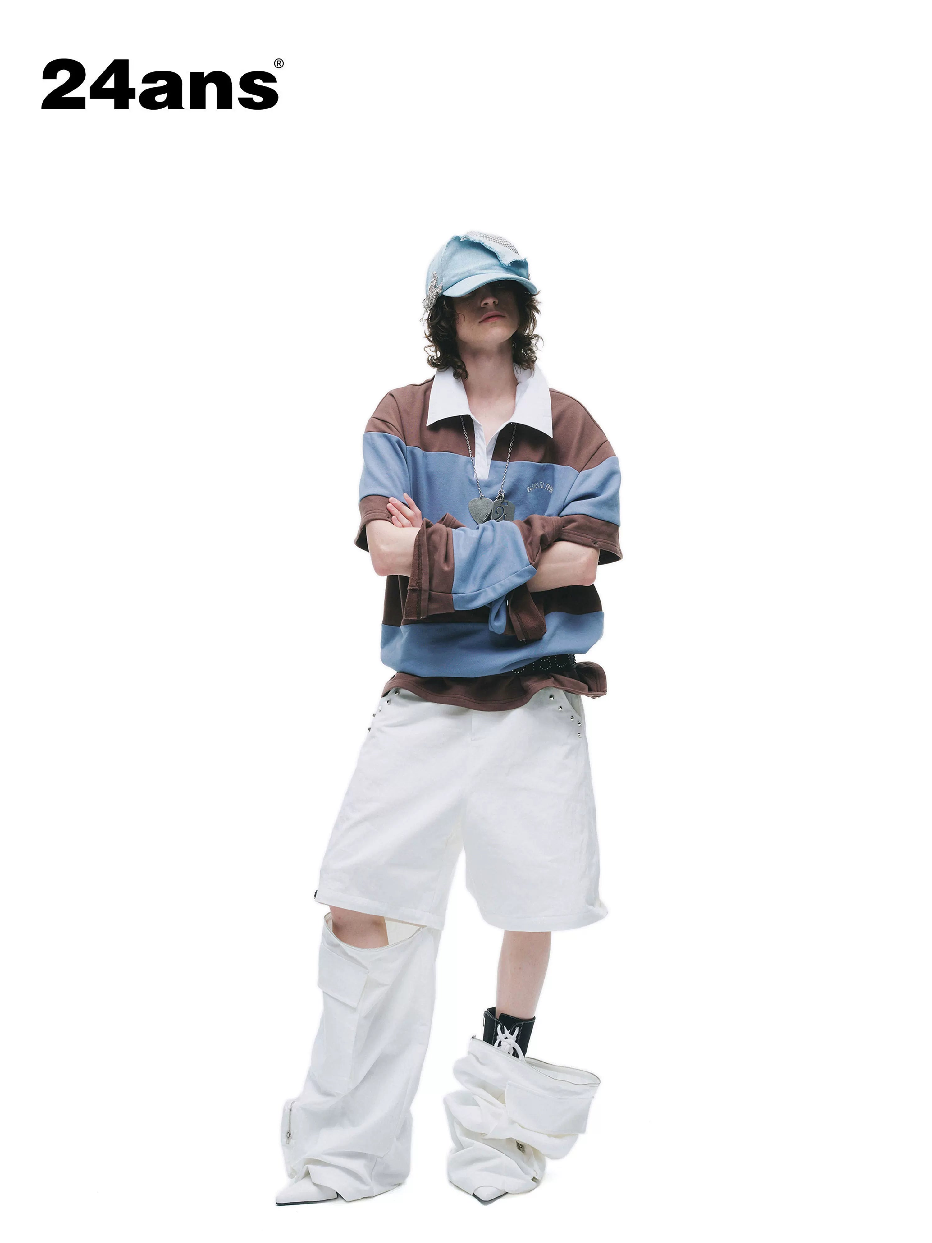 24ans Cotton Nylon Blend Punk Cargo Zipper Natural Waist Unisex Wide-Leg Pants-1