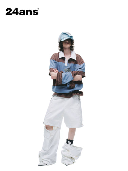 24ans Cotton Nylon Blend Punk Cargo Zipper Natural Waist Unisex Wide-Leg Pants-1