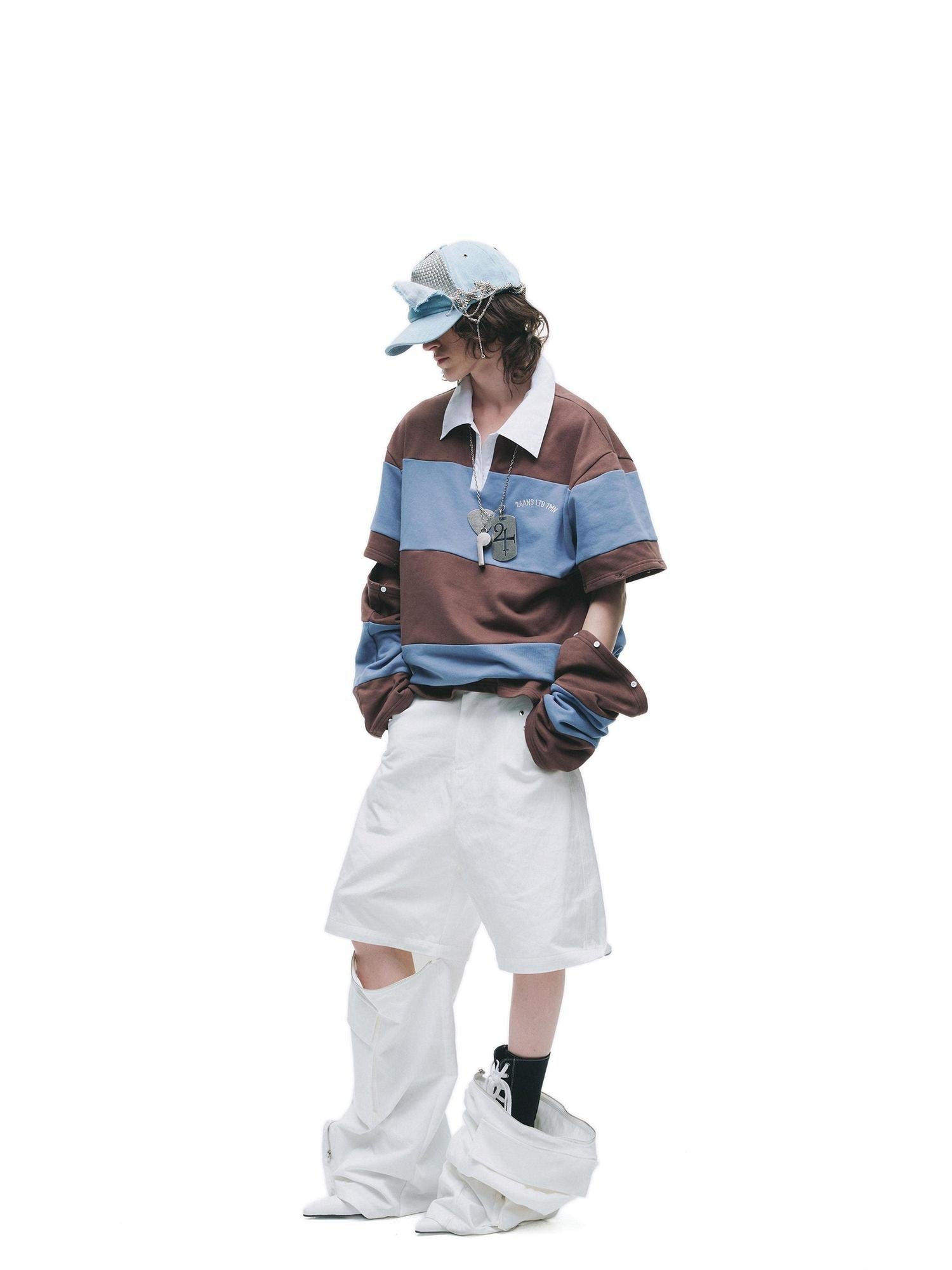 24ans Cotton Nylon Blend Punk Cargo Zipper Natural Waist Unisex Wide-Leg Pants