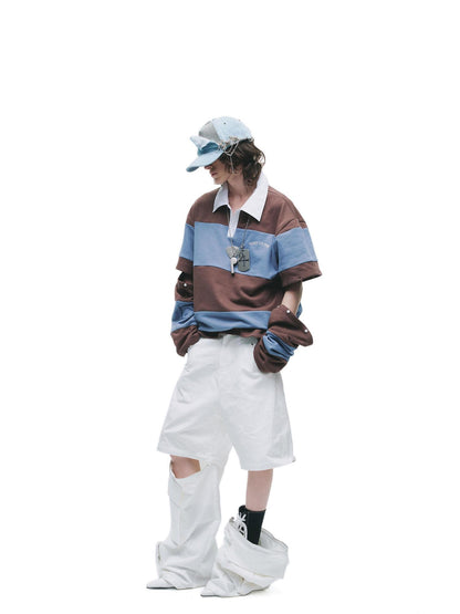 24ans Cotton Nylon Blend Punk Cargo Zipper Natural Waist Unisex Wide-Leg Pants