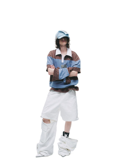 24ans Cotton Nylon Blend Punk Cargo Zipper Natural Waist Unisex Wide-Leg Pants