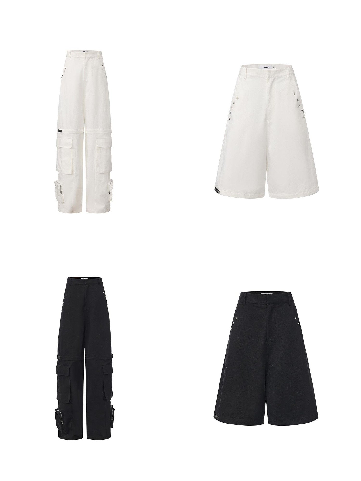 24ans Cotton Nylon Blend Punk Cargo Zipper Natural Waist Unisex Wide-Leg Pants