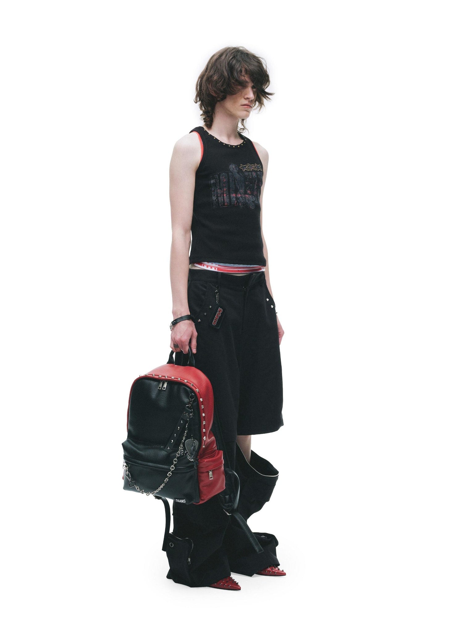 24ans Cotton Nylon Blend Punk Cargo Zipper Natural Waist Unisex Wide-Leg Pants