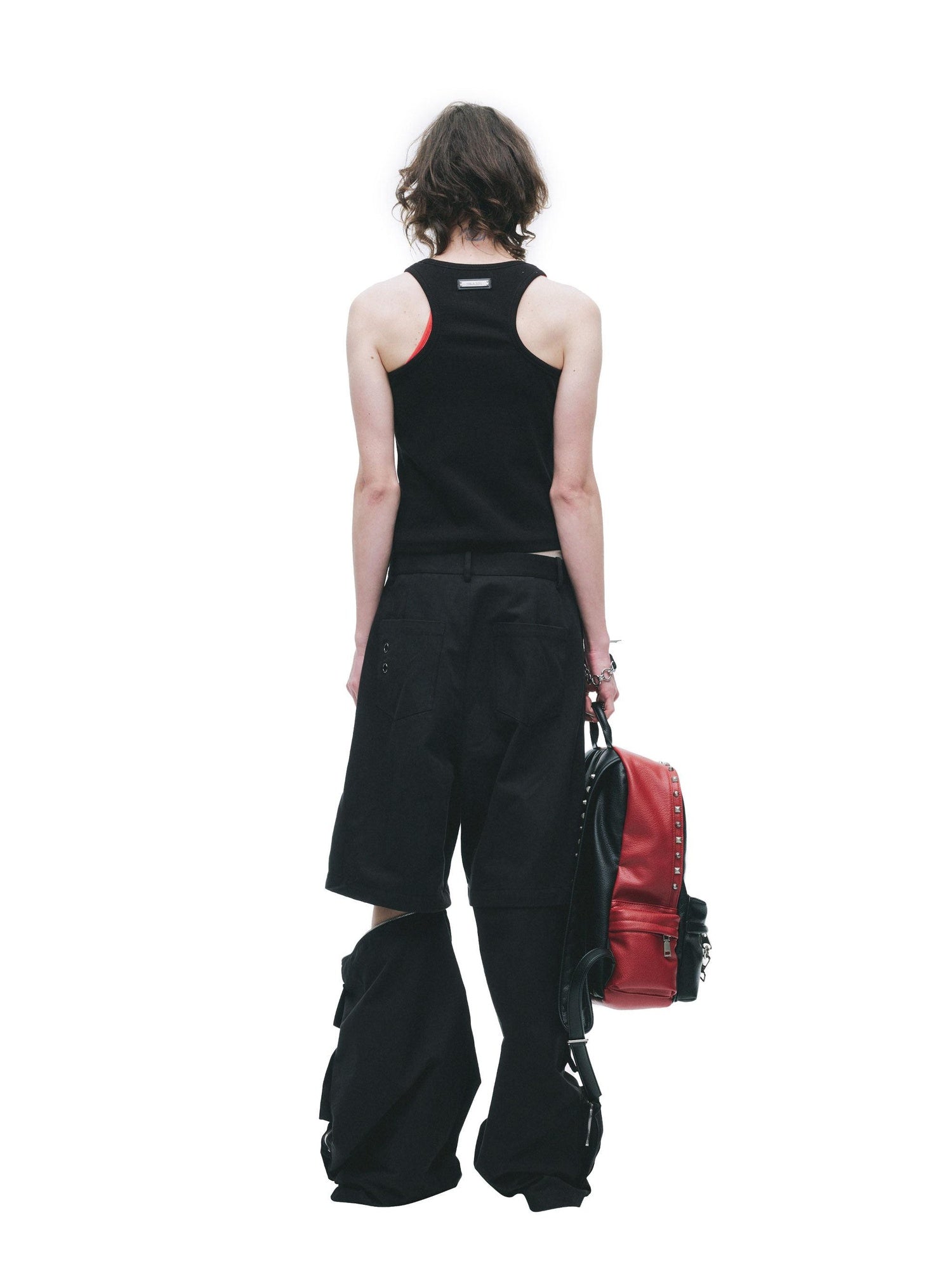 24ans Cotton Nylon Blend Punk Cargo Zipper Natural Waist Unisex Wide-Leg Pants