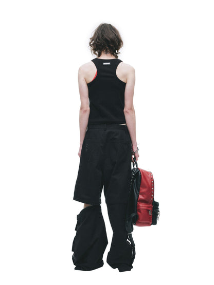 24ans Cotton Nylon Blend Punk Cargo Zipper Natural Waist Unisex Wide-Leg Pants