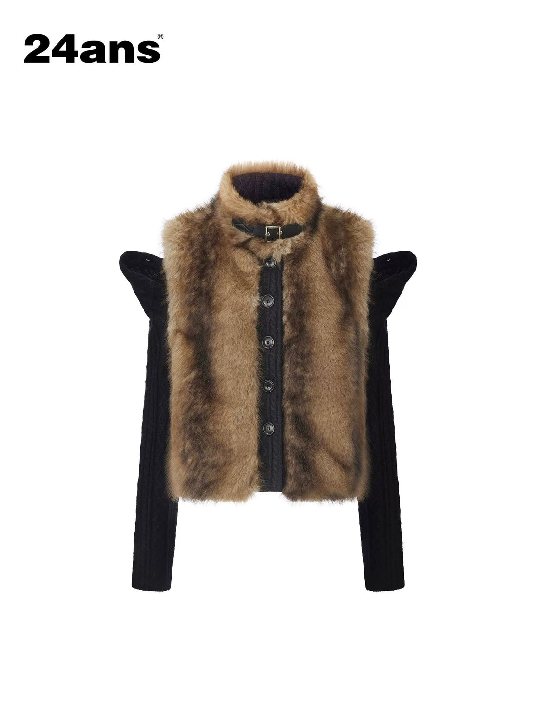 24ans Cropped Knit Stand Collar Detachable Sleeves Women&