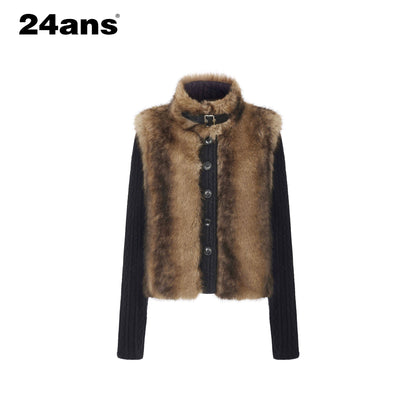 24ans_Cropped_Knit_Stand_Collar_Detachable_Sleeves_Women&