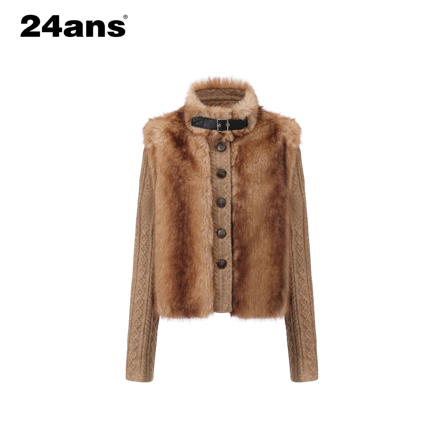24ans_Cropped_Knit_Stand_Collar_Detachable_Sleeves_Women&