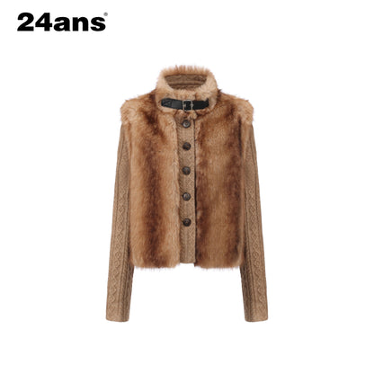 24ans_Cropped_Knit_Stand_Collar_Detachable_Sleeves_Women&