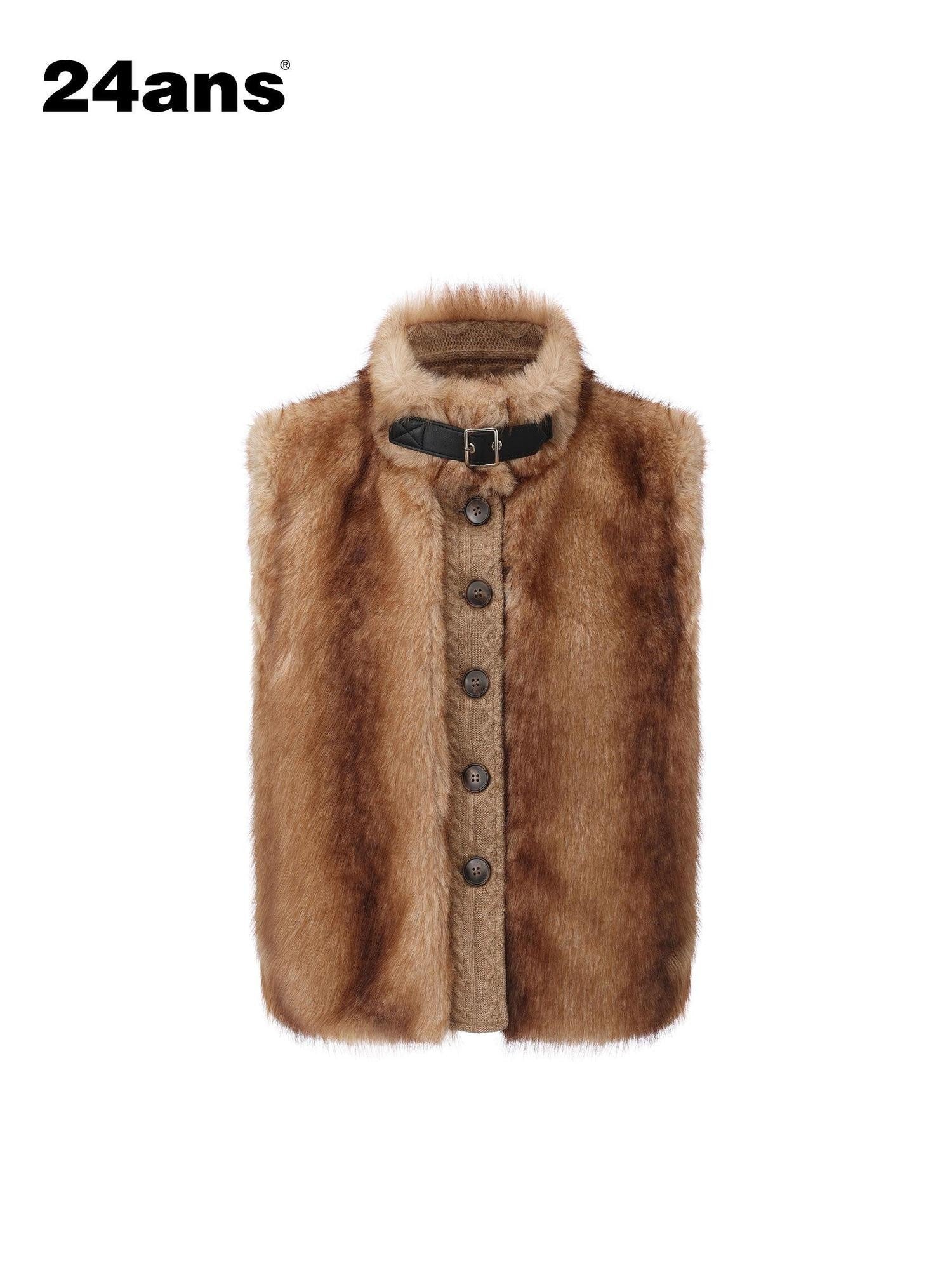 24ans Cropped Knit Stand Collar Detachable Sleeves Women&