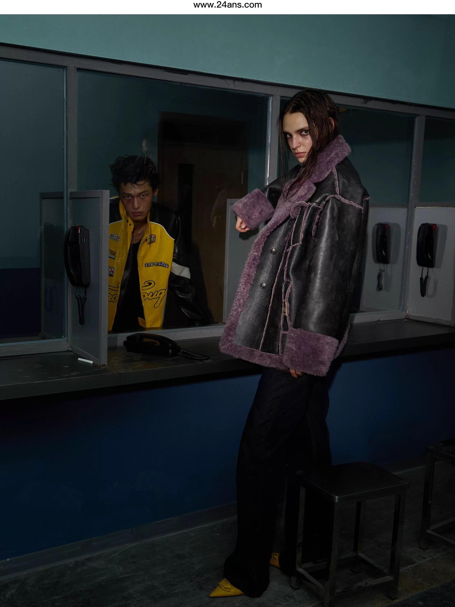 24ans Cropped Knit Stand Collar Detachable Sleeves Women&