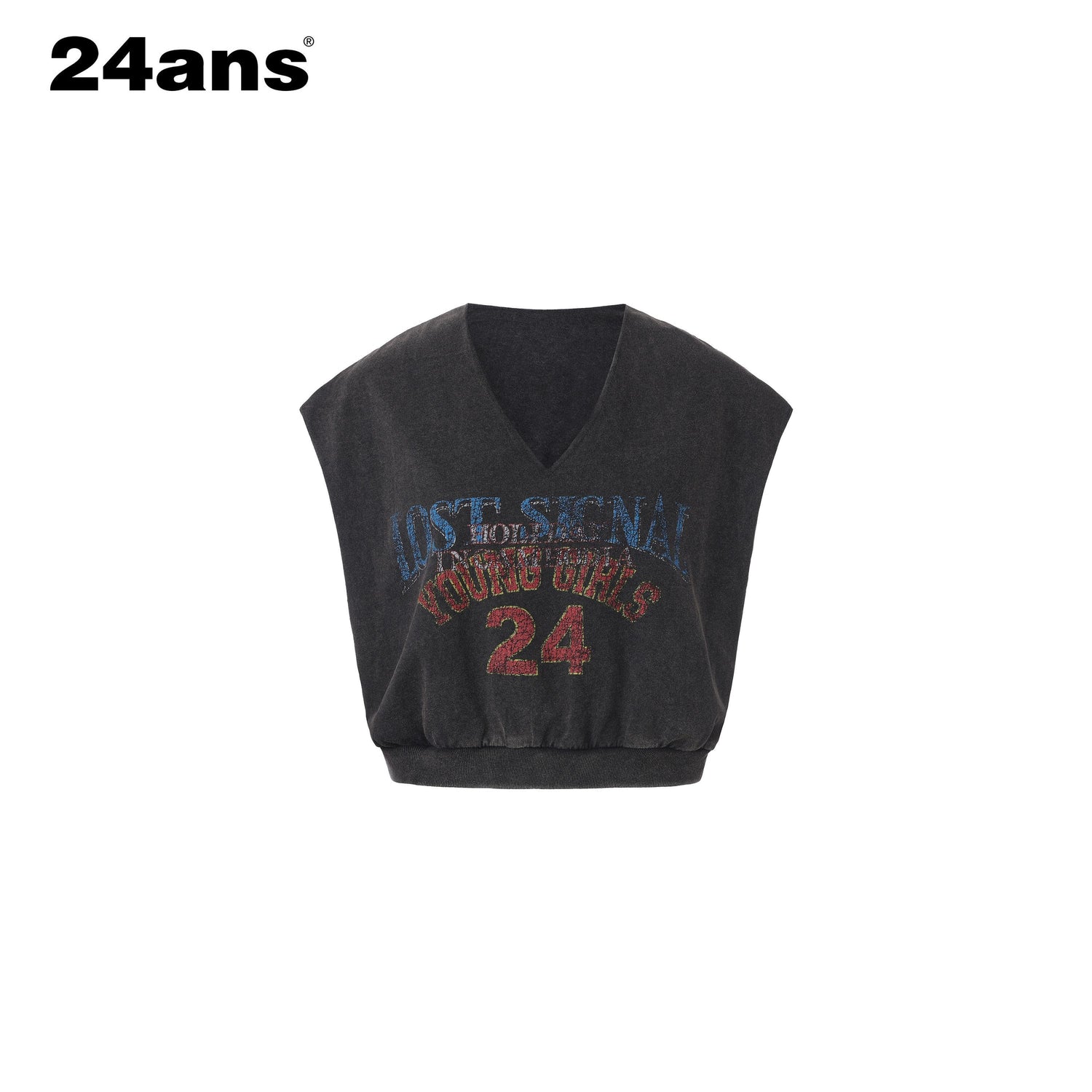 24ans_Cropped_Salt_Washed_Alphanumeric_Print_V-neck_H_Line_Women&
