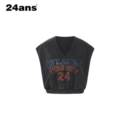 24ans_Cropped_Salt_Washed_Alphanumeric_Print_V-neck_H_Line_Women&