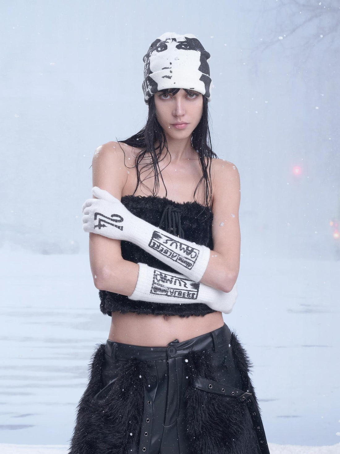 24ans Custom Print Gloves Black White Acrylic Polyester Blend