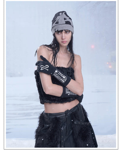 24ans Custom Print Gloves Black White Acrylic Polyester Blend