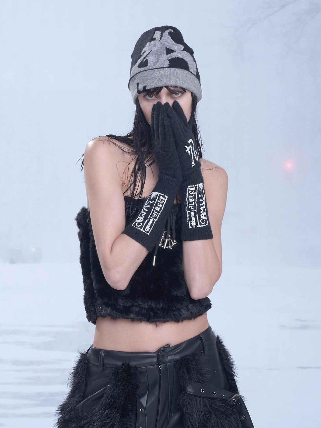24ans Custom Print Gloves Black White Acrylic Polyester Blend