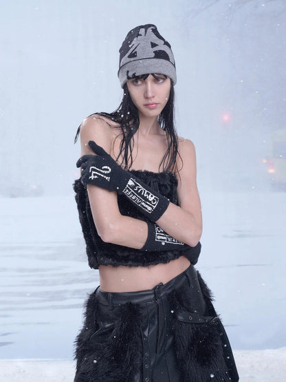 24ans Custom Print Gloves Black White Acrylic Polyester Blend