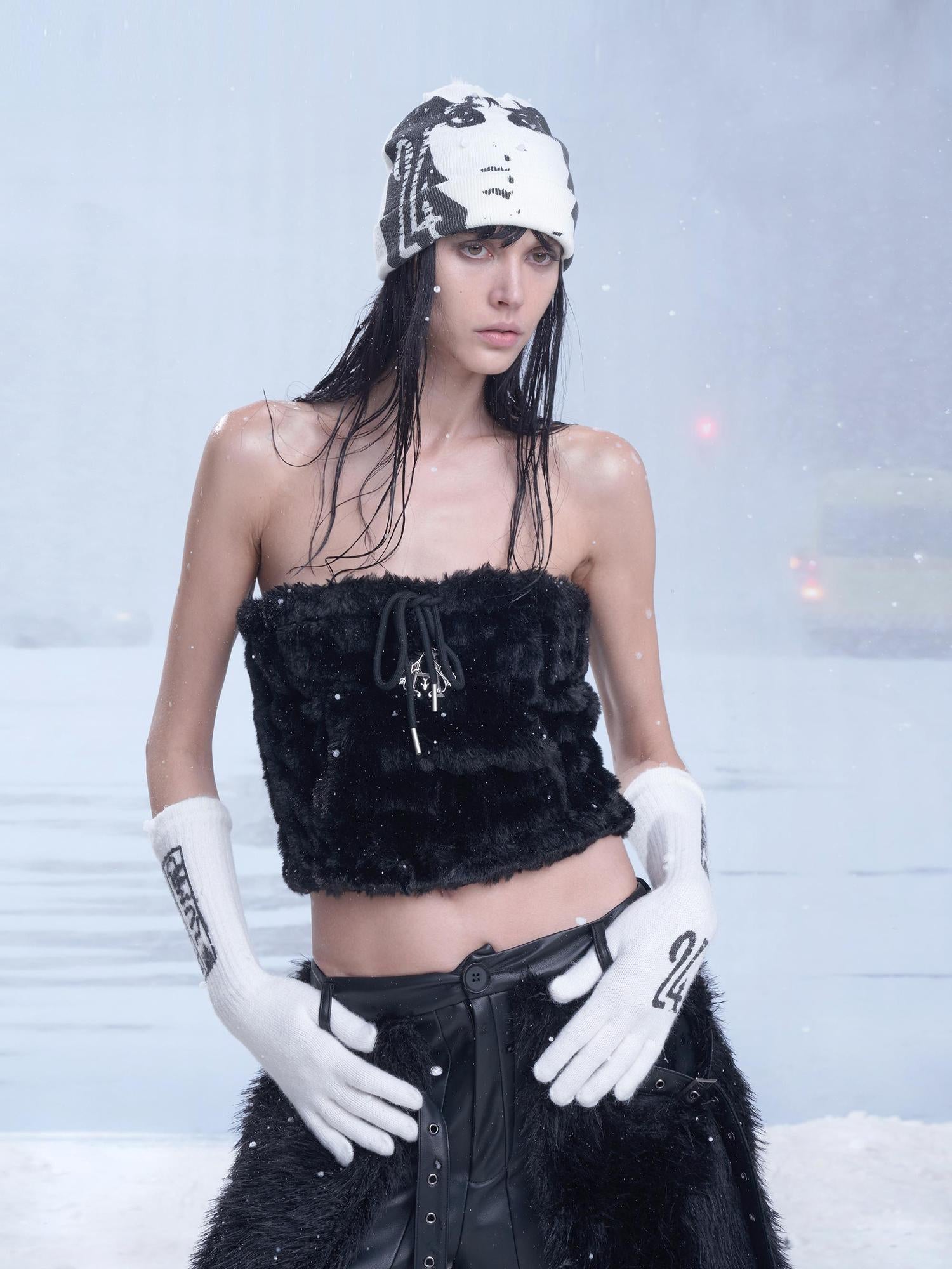 24ans Custom Print Gloves Black White Acrylic Polyester Blend