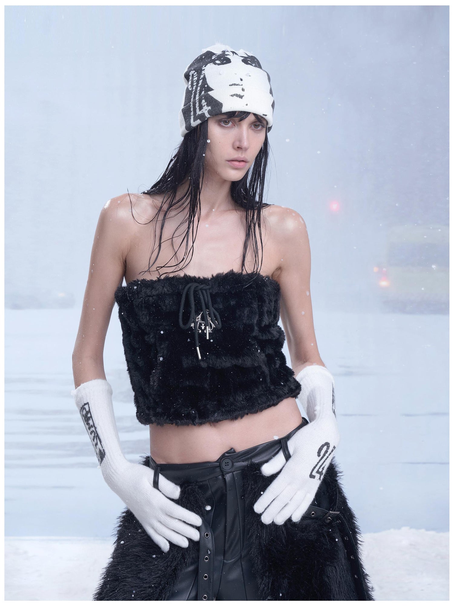 24ans Custom Print Gloves Black White Acrylic Polyester Blend