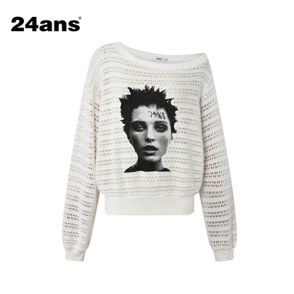 24ans_Cutout_Asymmetric_Neck_Loose_Fit_Women_Punk_Graphic_Polyester_T-Shirt_MISSTT