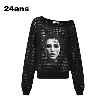 24ans_Cutout_Asymmetric_Neck_Loose_Fit_Women_Punk_Graphic_Polyester_T-Shirt_MISSTT