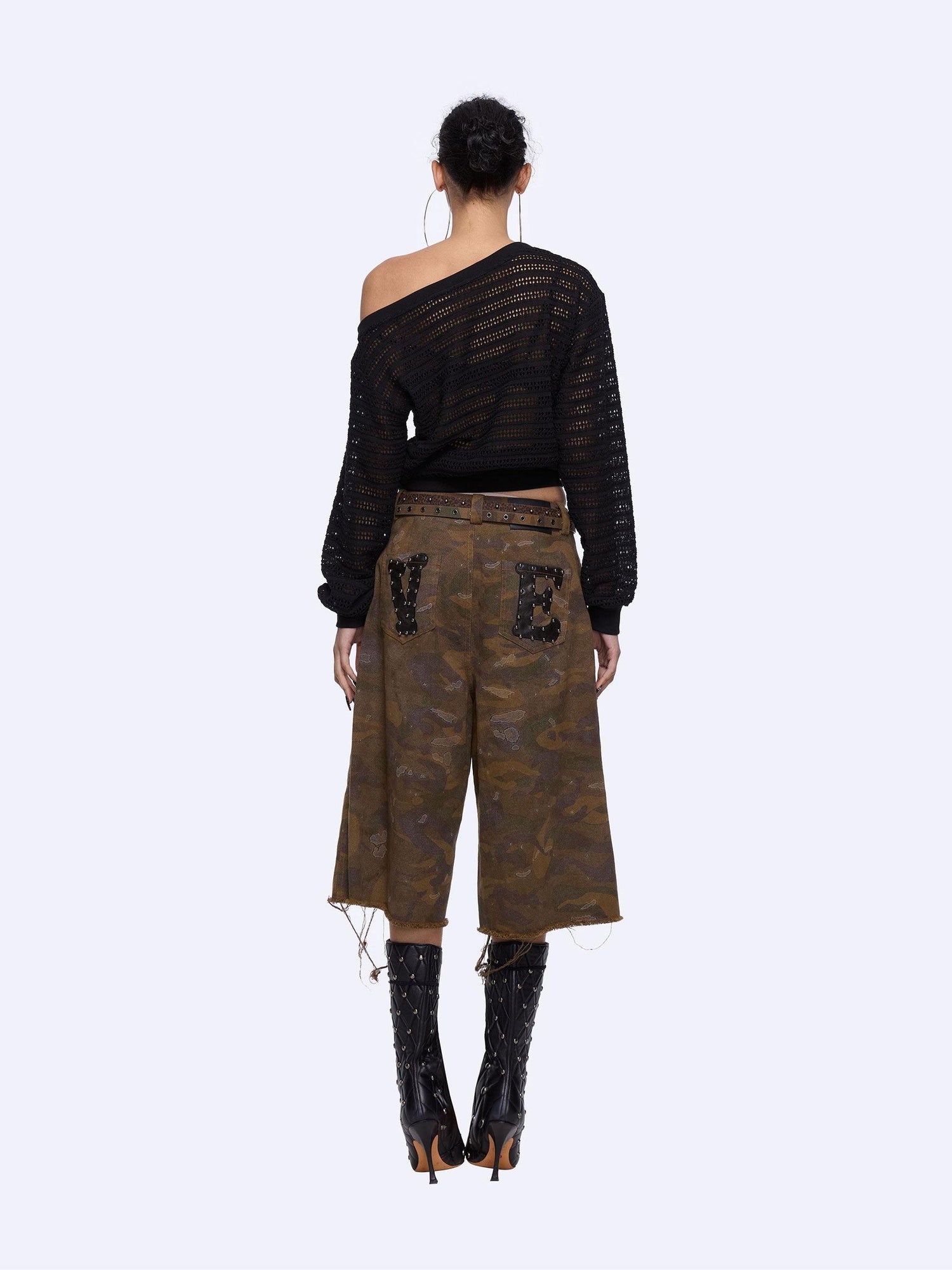 24ans Cutout Asymmetric Neck Loose Fit Women Punk Graphic Polyester T-Shirt