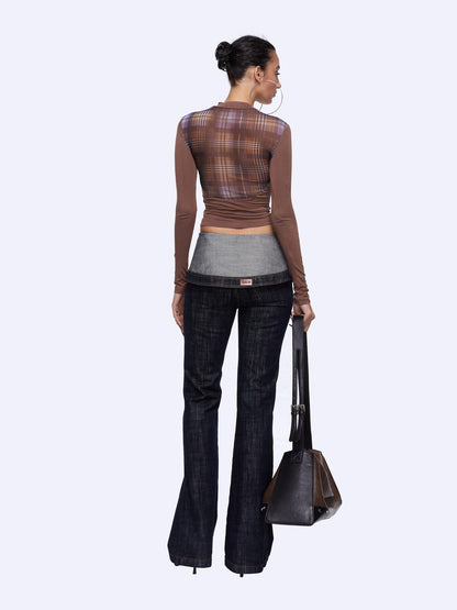 24ans Deep V Mesh Splicing Logo Crystal Iron Top