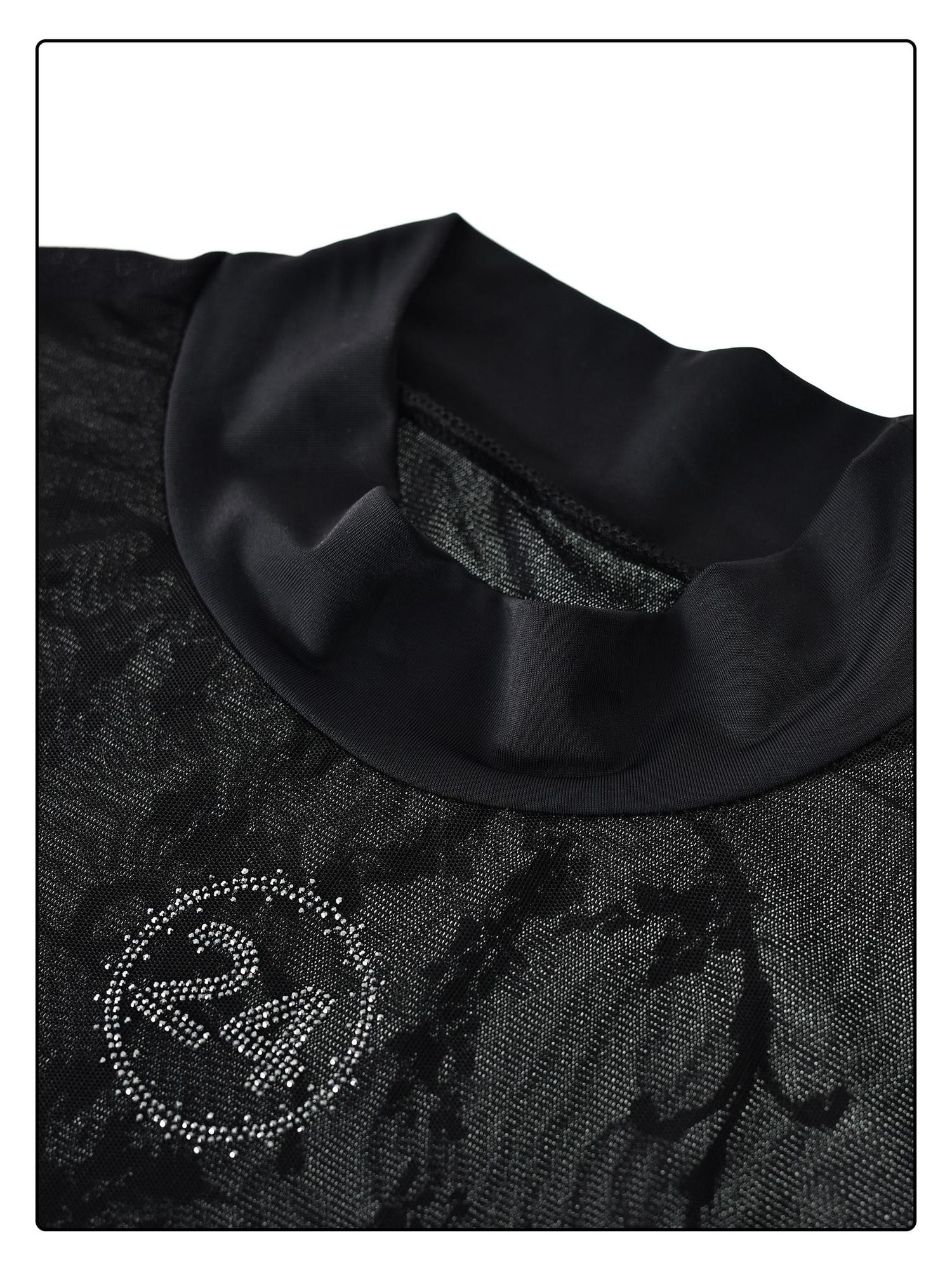 24ans Deep V Mesh Splicing Logo Crystal Iron Top