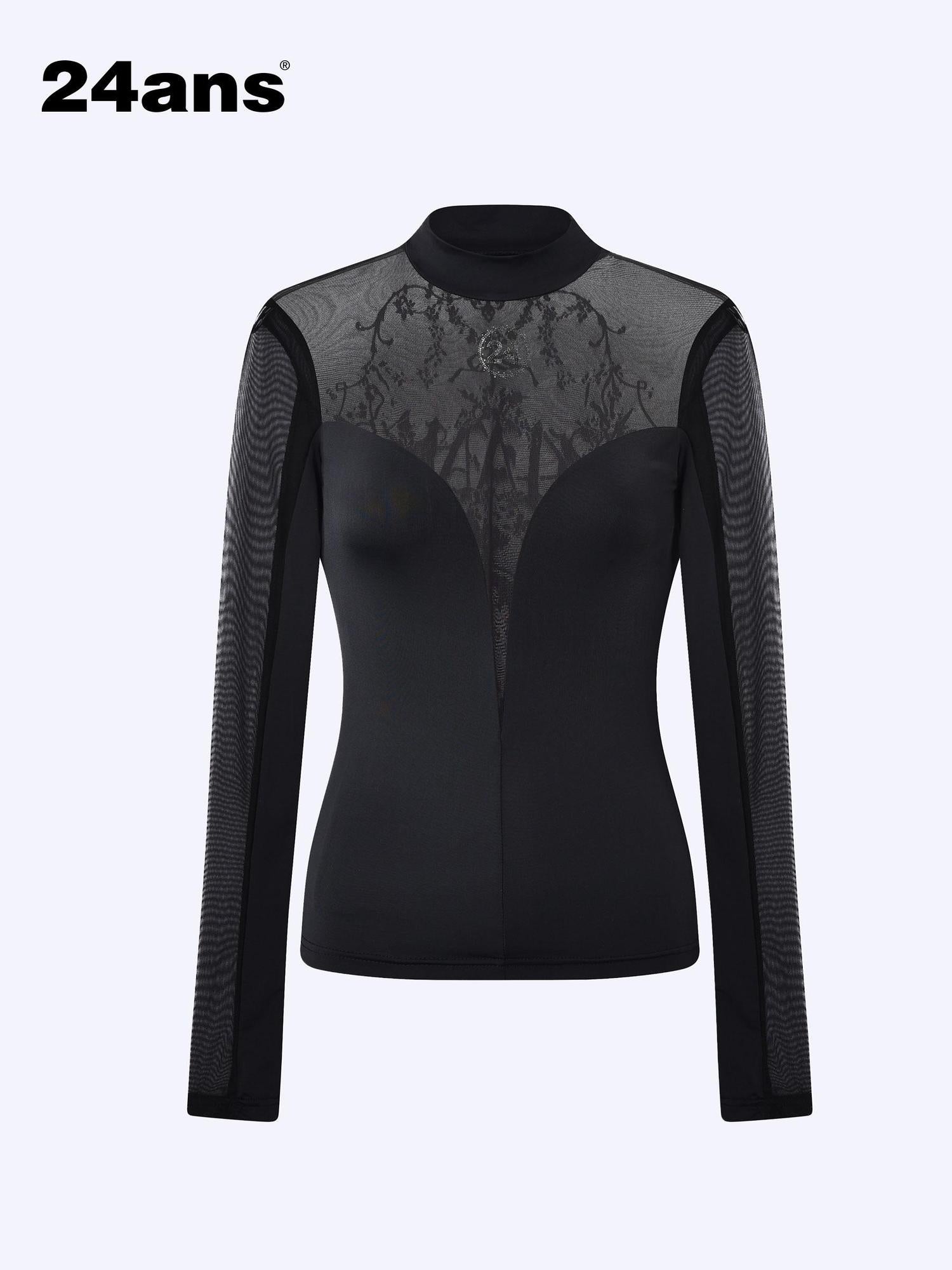 24ans Deep V Mesh Splicing Logo Crystal Iron Top