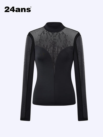 24ans Deep V Mesh Splicing Logo Crystal Iron Top