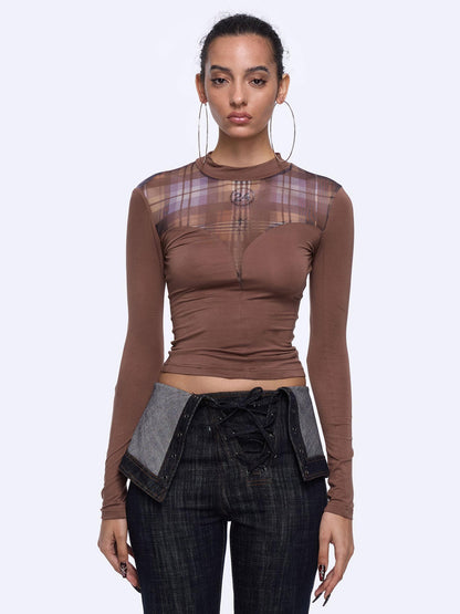 24ans Deep V Mesh Splicing Logo Crystal Iron Top
