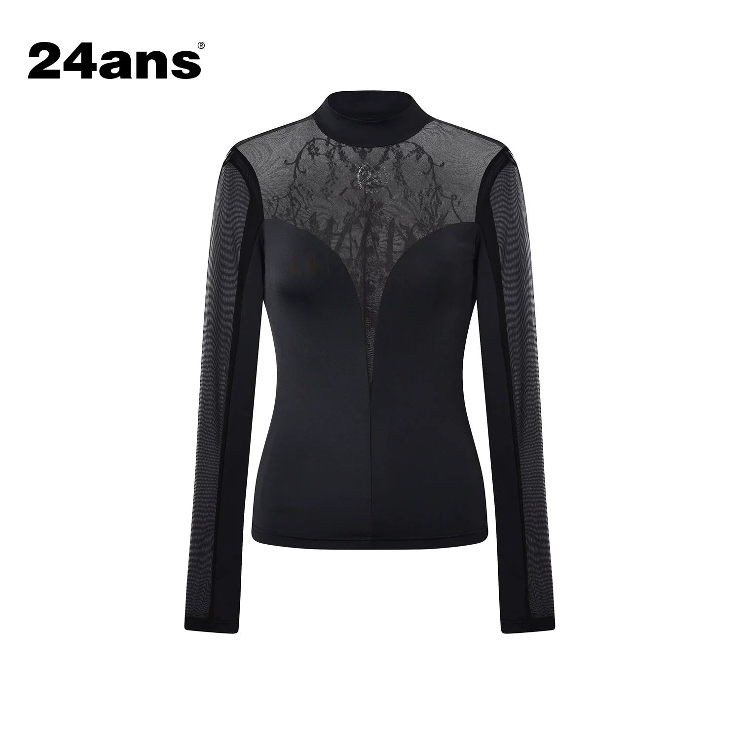 24ans Deep V Mesh Splicing Logo Crystal Iron Top MISSTT