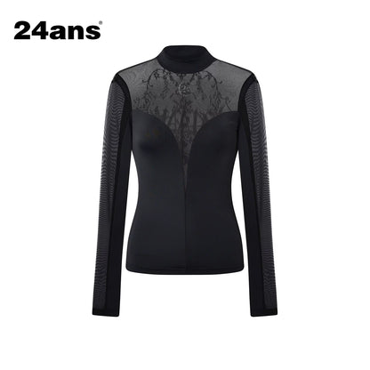 24ans Deep V Mesh Splicing Logo Crystal Iron Top MISSTT