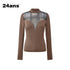24ans Deep V Mesh Splicing Logo Crystal Iron Top MISSTT