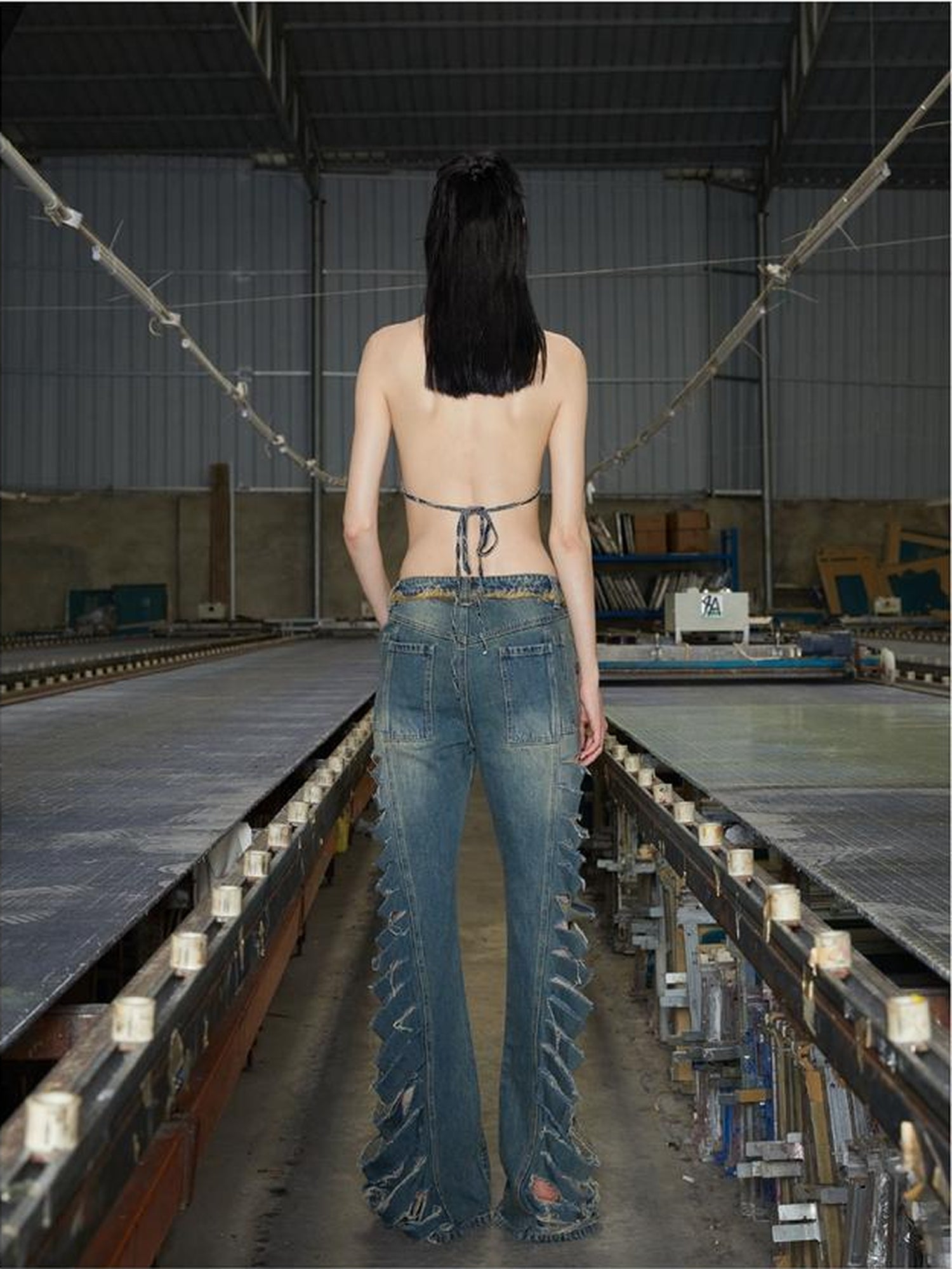 24ans Denim Bandeau Top Adjustable Cotton Vacation Wear