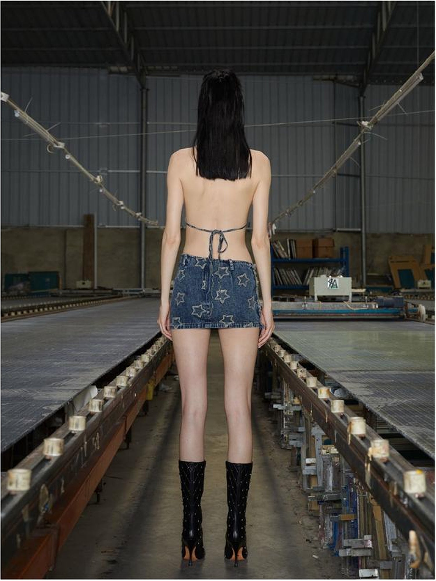 24ans Denim Bandeau Top Adjustable Cotton Vacation Wear