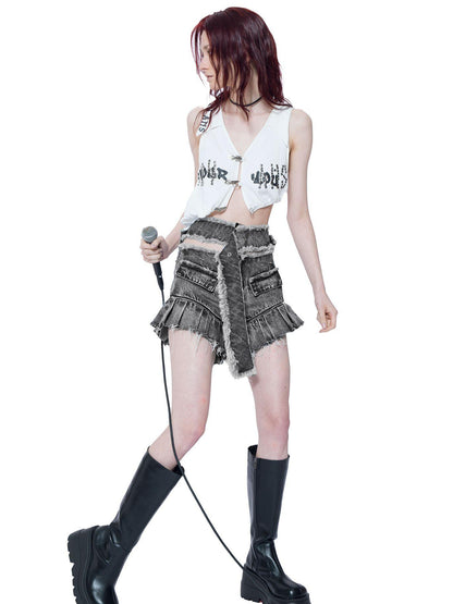 24ans Denim Culottes With Detachable Design