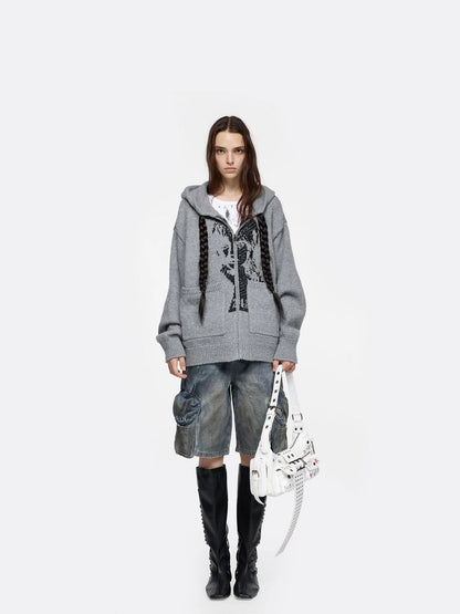 24ans Detachable Braid Hooded Knit Sweater Sweater