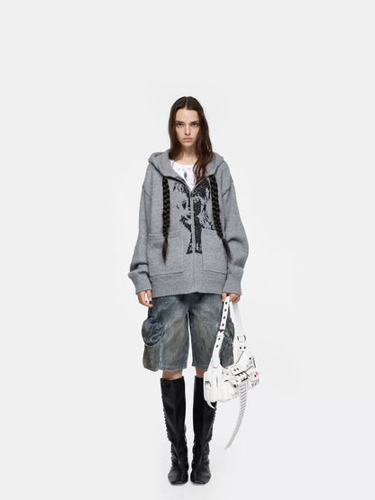 24ans Detachable Braid Hooded Knit Sweater Sweater-1