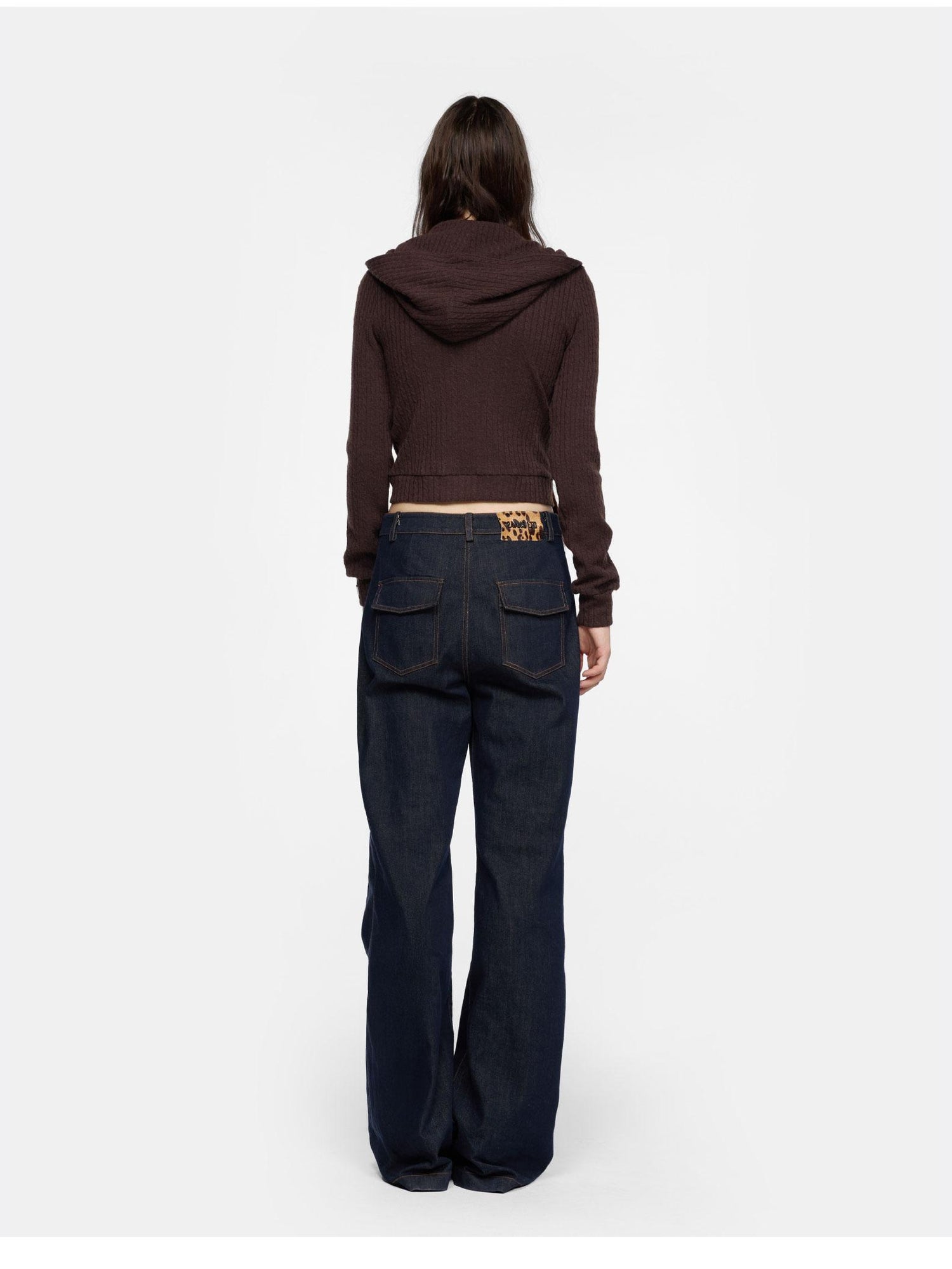 24ans Detachable Braid Knit Coat Black Brown