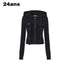 24ans Detachable Braid Knit Coat Black Brown MISSTT