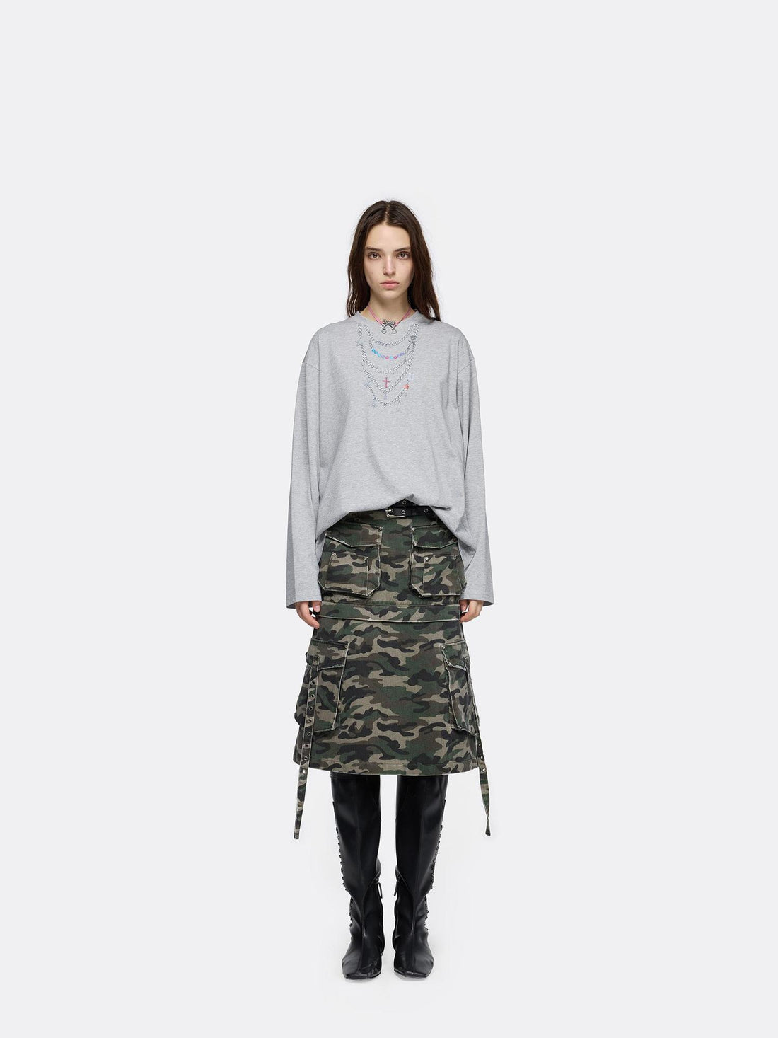 24ans Detachable Camo Pocket Skirt Convertible Length