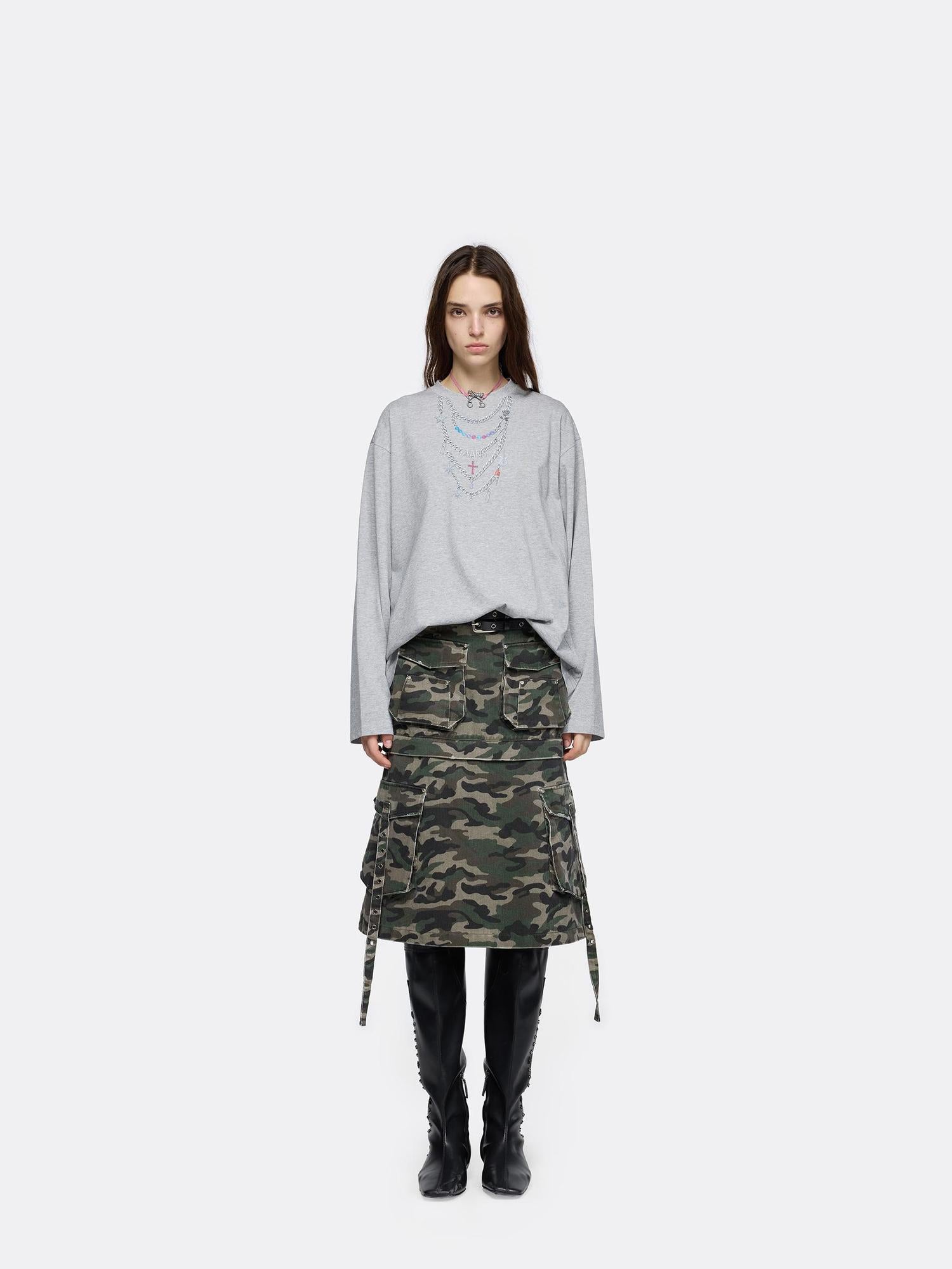 24ans Detachable Camo Pocket Skirt Convertible Length