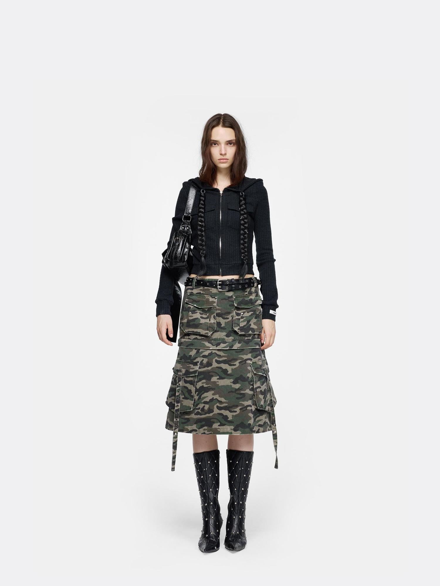 24ans Detachable Camo Pocket Skirt Convertible Length