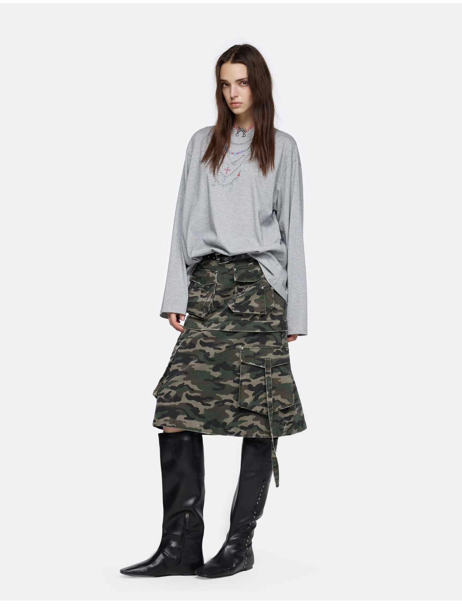 24ans Detachable Camo Pocket Skirt Convertible Length