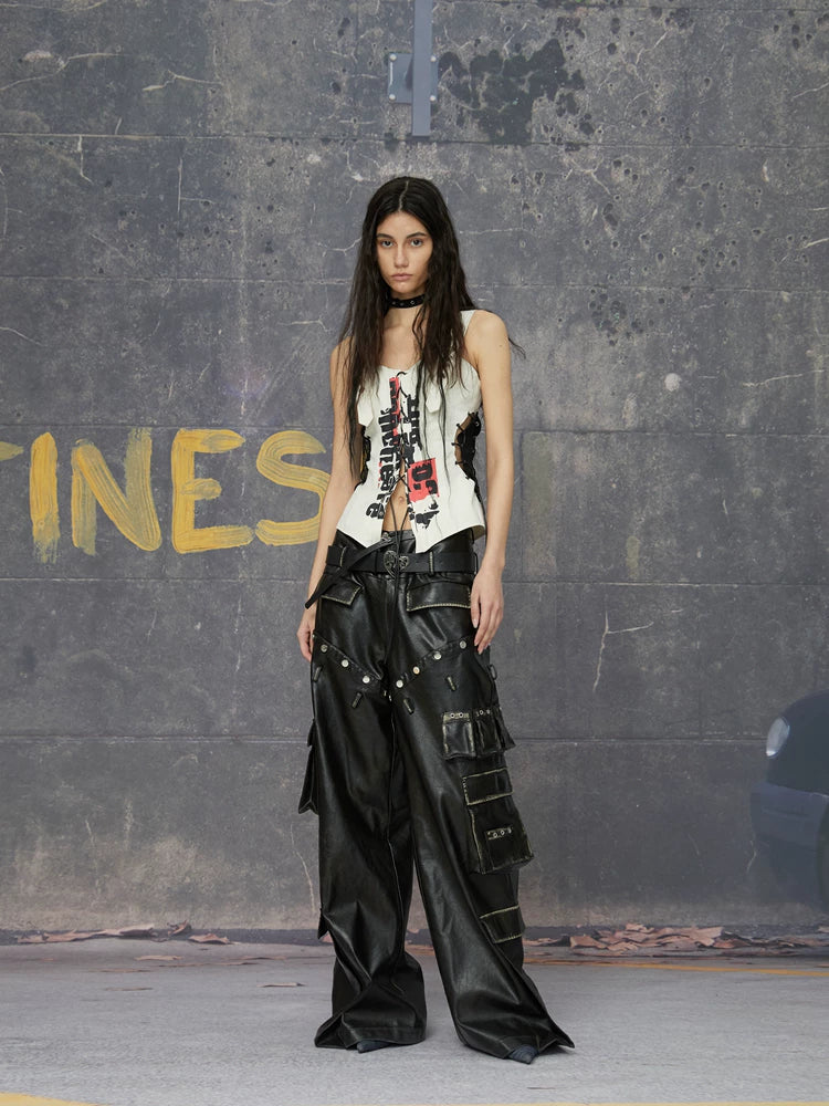 24ans Detachable Punk Studded Pu Leather Pants-1