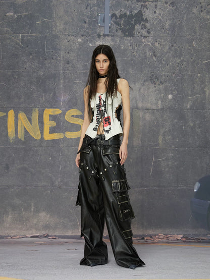 24ans Detachable Punk Studded Pu Leather Pants-1